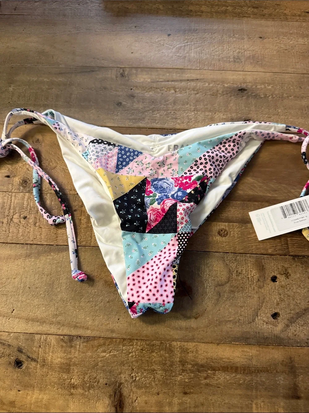 NWT Frankie’s Patchwork Tie-Side Bikini Bottoms in Multi-Color